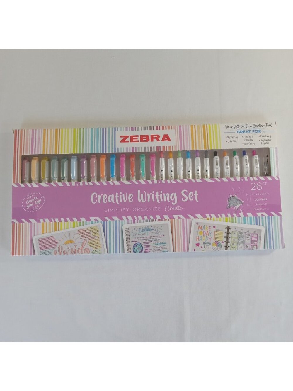 Zebra 26ct Creative Writing Set Mildliner Clickart Sarasa R Water Brush Pen NEW